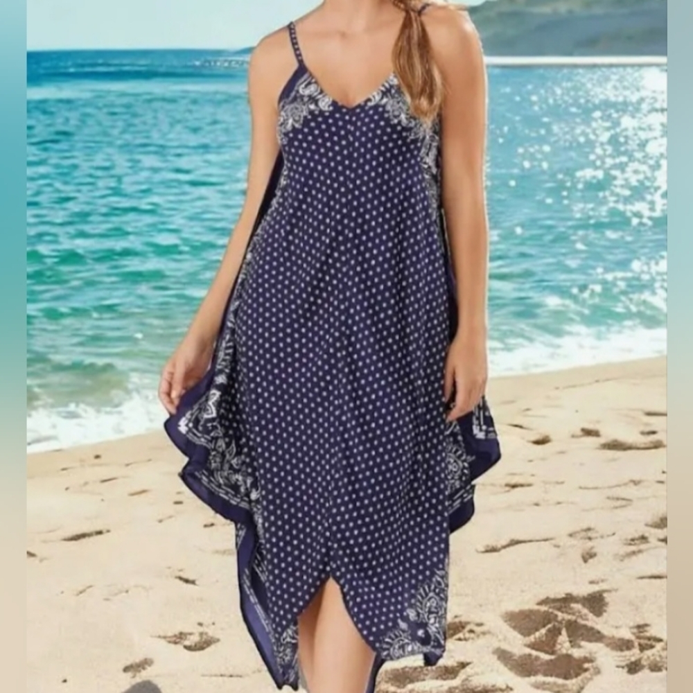 TOMMY BAHAMA Island Scarves Dark Navy Blue Bandana Dress or Swim Coverup L/XL